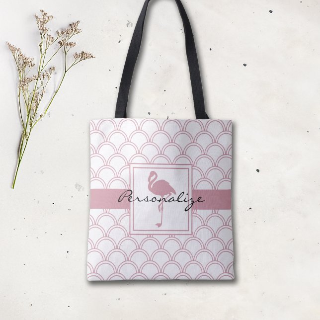 Tote Bag Flamant rose rose rosé Vague Art déco personnalisé (Créateur téléchargé)