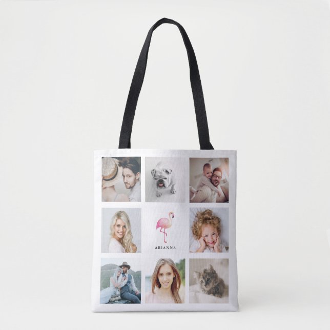 Tote Bag Flamant rose rose tendance | Collage de photos (Devant)