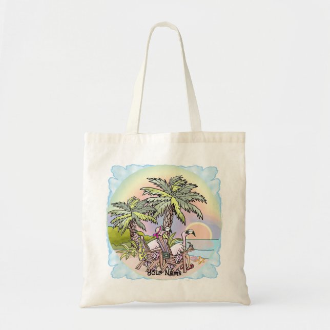 Tote Bag Flamant rose Sunset Beach (Devant)