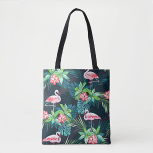Tote Bag Flamant rose tropical : Fleurs d'été Motif