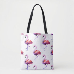 Tote Bag Flamants roses avec éclaboussures : motif aquarell