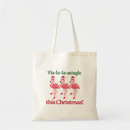 Tote Bag Flamants roses de Noël à Santa Hats Festivals Lumi