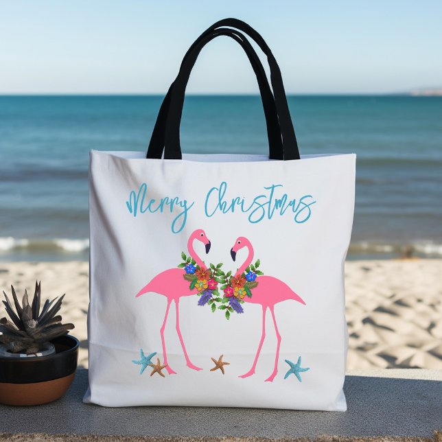 Tote Bag Flamants roses Noël Salutation Blue Starfish (Créateur téléchargé)