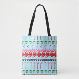 Tote Bag Flamants roses roses tropicaux de Noël moches sur