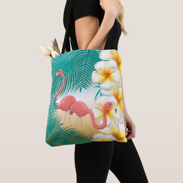 Tote Bag Flamants roses sur une plage tropicale Turquoise (De près)