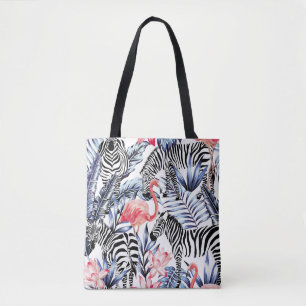 Tote Bag Flamingo rose exotique, zèbre sur l'été arrière - 