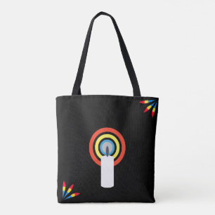 Tote Bag Flamme à bougie bleue, jaune et rouge
