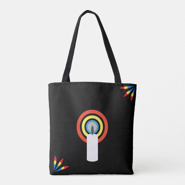 Tote Bag Flamme à bougie bleue, jaune et rouge (Dos)