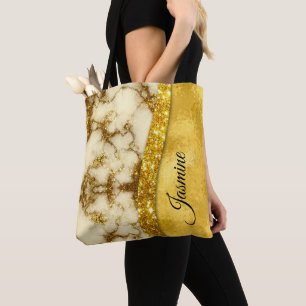 Tote Bag Flamme d'or parties scintillant marbre art Personn