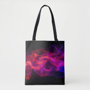 Tote Bag Flammes rouges et bleues sur fond noir spacieux