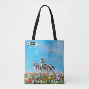 Tote Bag Flèche estivale Coute Zebras Flower Glace Aquarel