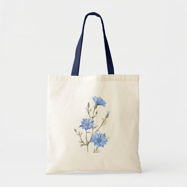 Tote Bag Fleur chicorée sauvage Aquarelle botanique Art (Devant)