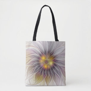 Tote Bag Fleur colorée lumineuse, fractale moderne abstrait