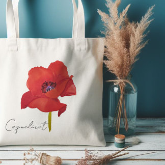 Tote bag fleur coquelicot rouge aquarelle
