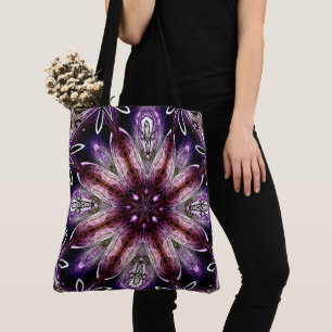 Tote Bag Fleur Cosmique Violette et Magenta Kaléidoscope