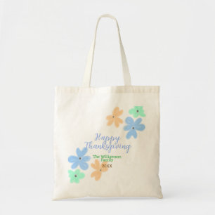 Tote Bag Fleur d'aquarelle bleu orange vert hiverMerci