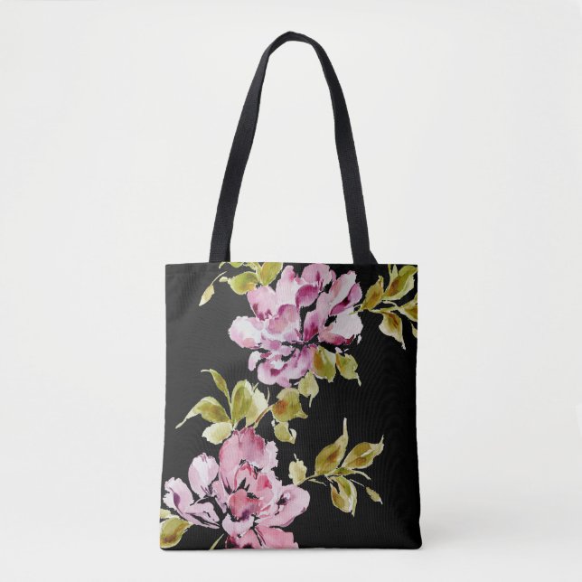 Tote Bag Fleur d'aquarelle rose fleurie élégante (Devant)