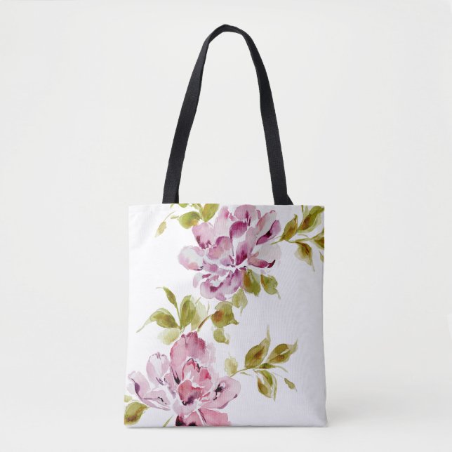 Tote Bag Fleur d'aquarelle rose fleurie élégante (Devant)