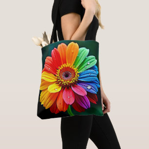 Tote Bag Fleur d'art à pétale arc-en-ciel
