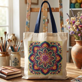 Tote Bag Fleur d'art populaire Boho