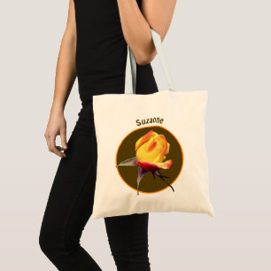 Tote Bag Fleur de bouton de rose jaune personnalisée