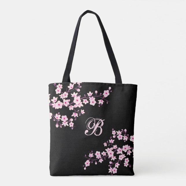 Tote Bag Fleur de cerisiers | Floral rose noir personnalisé (Dos)