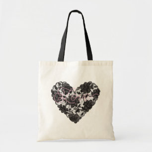 Tote Bag Fleur de cœur en fausse dentelle noire
