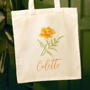 Tote Bag Fleur de cosmo orange brûlé nom de l'aquarelle