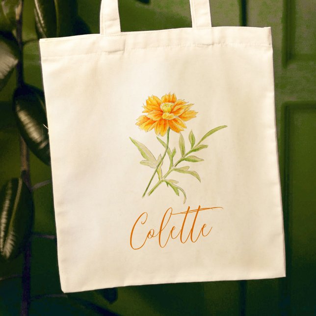 Tote Bag Fleur de cosmo orange brûlé nom de l'aquarelle (Créateur téléchargé)