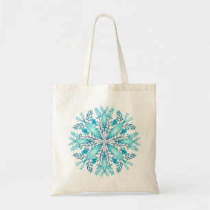 Tote Bag Fleur de flocon de neige bleu turquoise d'hiver