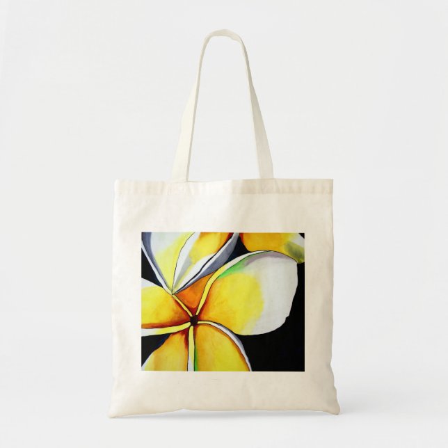 Tote Bag Fleur de frangipanier jaune tropical art original (Devant)