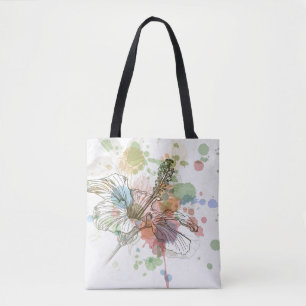 Tote Bag Fleur de ketmie et arrière - plan d'aquarelle