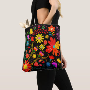 Tote Bag Fleur de l'art folklorique vibrant - Fleur bohème
