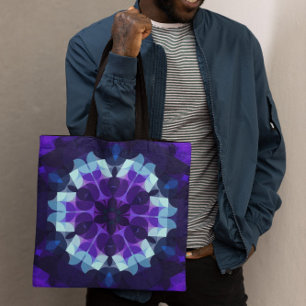 Tote Bag Fleur de Mandala bleu et violet rétro