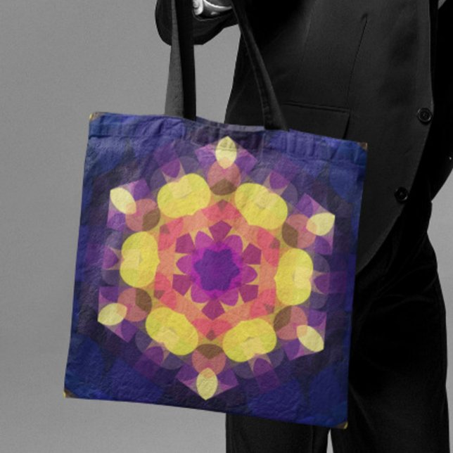 Tote Bag Fleur de Mandala jaune rose et violet rétro (Créateur téléchargé)