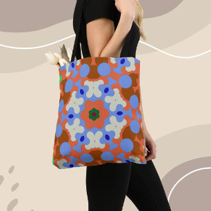 Tote Bag Fleur de Mandala rétro bleu orange et jaune
