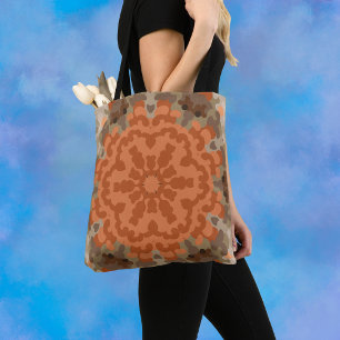 Tote Bag Fleur de Mandala rétro Orange et Tan