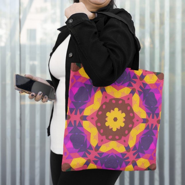 Tote Bag Fleur de Mandala rose violet et jaune (Créateur téléchargé)