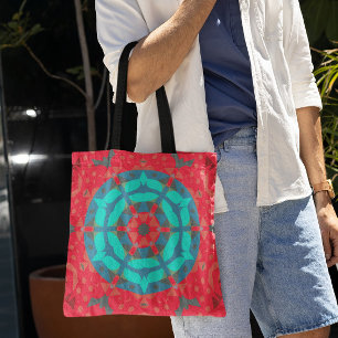 Tote Bag Fleur de Mandala rouge et bleu