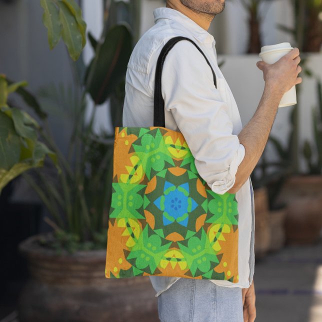 Tote Bag Fleur de Mandala vert jaune et bleu (Créateur téléchargé)