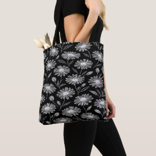 Tote Bag Fleur de marguerite noir et blanc