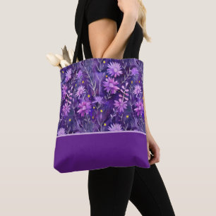 Tote Bag Fleur de marguerite rose jaune et violet, bloc de