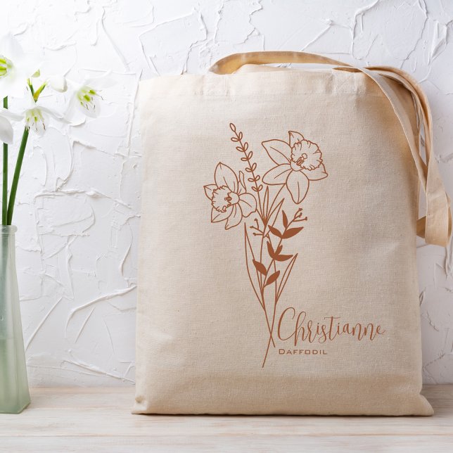 Tote Bag Fleur de mois de naissance personnalisée Mars Roui (Créateur téléchargé)