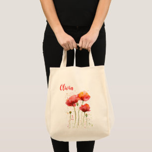 Tote Bag Fleur de naissance d'août Coquelicots rouges Aquar