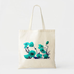 Tote Bag Fleur de pavot Turquoise Floral Mariage Bridesmaid
