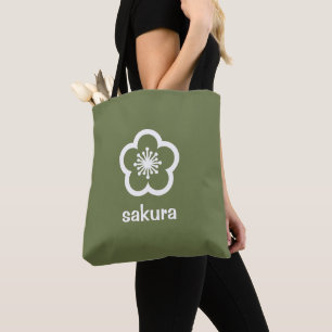 Tote Bag Fleur de Sakura blanche - Olive