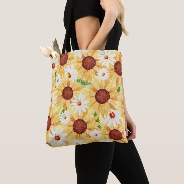 Tote Bag Fleur de soleil et Motif de marguerite  (De près)