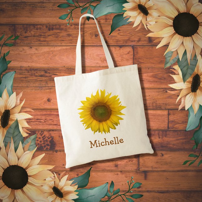 Tote Bag Fleur de tournesol jaune mignonne personnalisée (Créateur téléchargé)