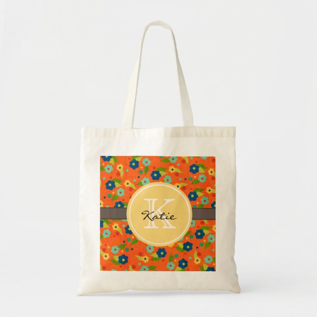 Tote Bag Fleur décorée d'un monogramme (Devant)