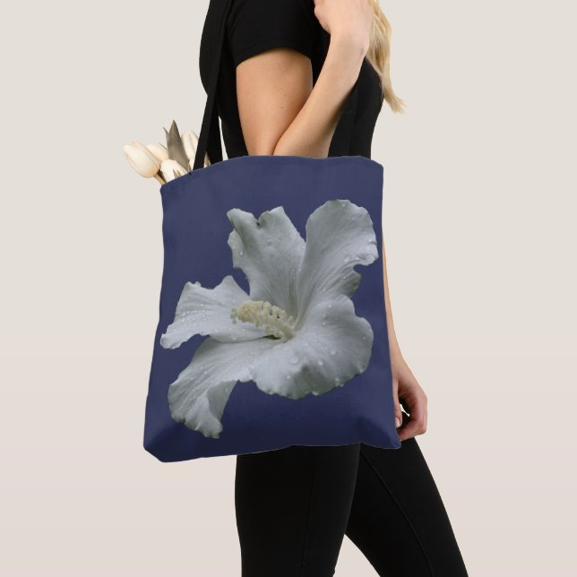 Tote Bag Fleur d'Hibiscus blanc (De près)